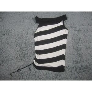 Espirit Womens Medium Black White Striped Top Off the Shoulder w/Side Drawstring